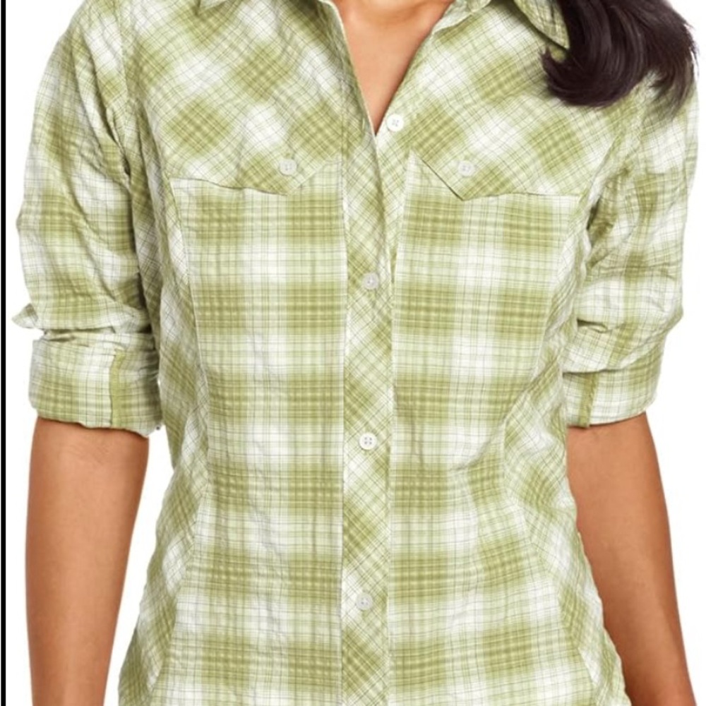 Blackhawk! Women’s Strenia Top Long Sleeve Button Shirt New! Plaid Green/White - Picture 2 of 7